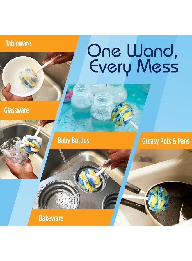 COMPAC HOME Dish Sponge/Wand Plus - Tri Surface Scrubbing Sponge with Cello, Foam & Scour Sponge Petals, Cleans Dishes & Glassware, 360° Scrubber Pads for Tough-to-Clean Pots & Pans - Image 5